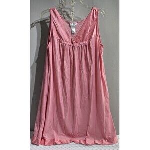 Vintage Vanity Fair Pink Slip Dress Satin Hem Rosette Lingerie  Nylon USA Large